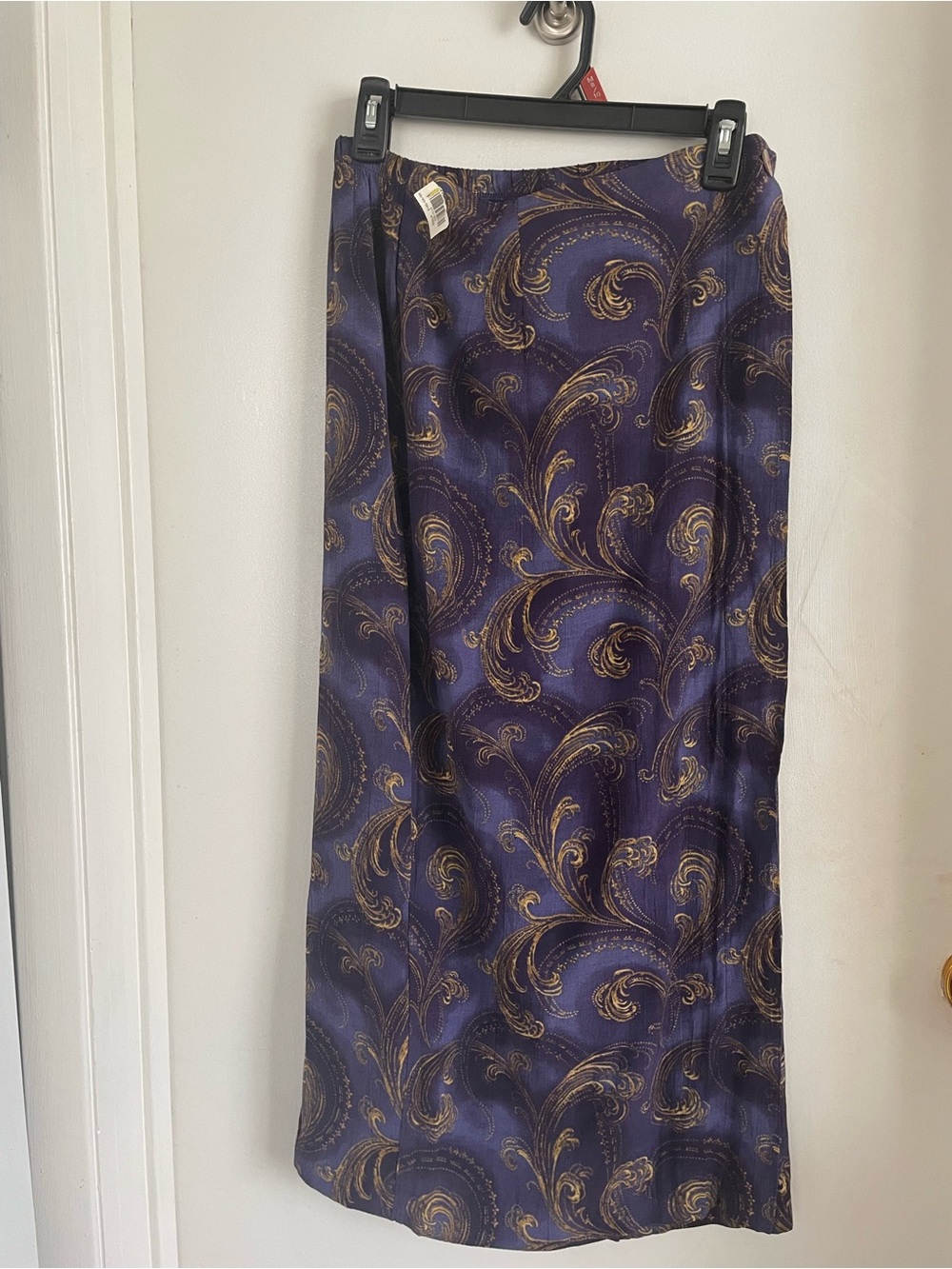 Apostrophe Purple Maxi Skirt with Gold Scroll Motif